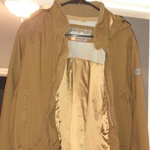 Men Eddie Bauer size L brown zip up hooded weather edge jacket.